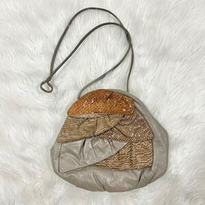 Vintage 80s Unique Snakeskin Textured Leather Women's Gray Brown Crossbody Bag